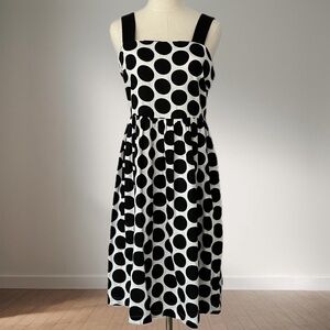 Who What Wear White Linen Blend Summer Dress Black Polka Dots S Small